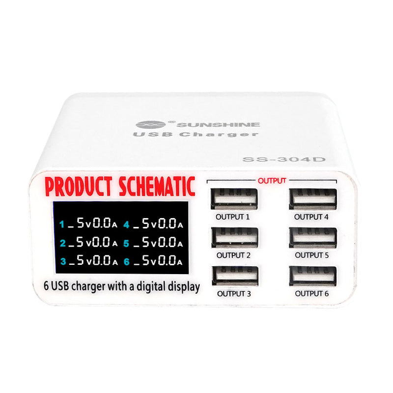 SUNSHINE SS-304D Intelligent Multiple USB Charger 6 Port Hub w/ LED Display